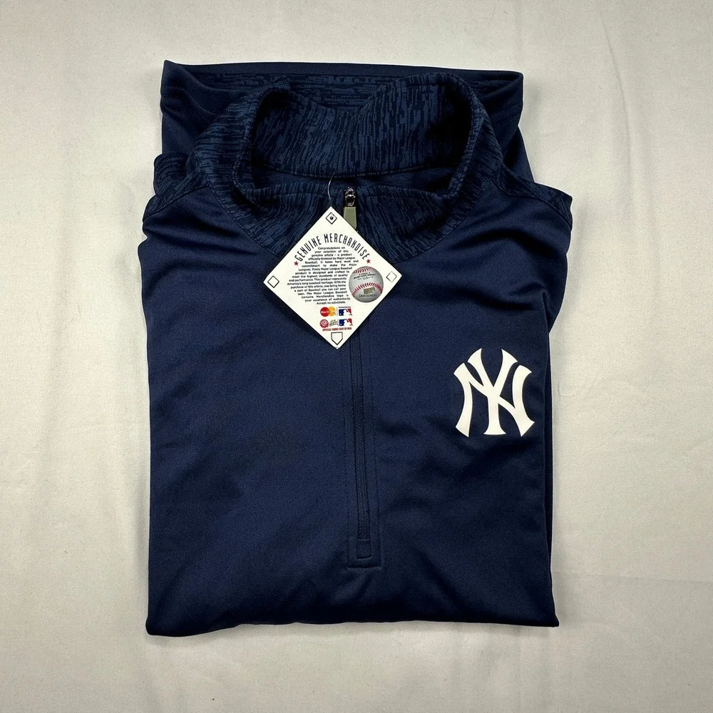 Majestic New York Yankees Cool Base Mens Large Navy Blue Quarter‎ Zip Pullover